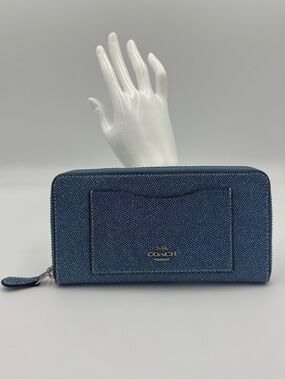 Coach Denim Blue Zip Wallet with Exterior Card Pocket